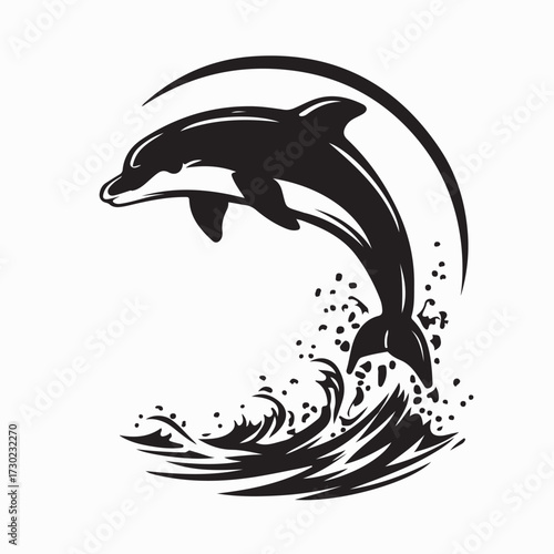 Dolphin Performing Aerial Jump Vector Art Isolated on White Background