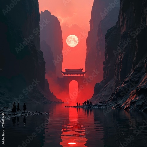 The unique landscape of reflecting the sun in the canyon