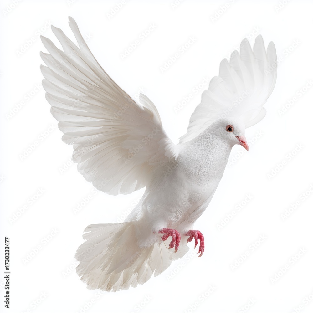 Fototapeta premium White dove in flight, isolated, white, background, png, cut, out, transparent, white background cut out png