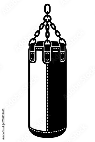 Heavy Punching Bag Vector Icon Illustration - Classic Silhouette Symbol for Boxing, Gym, Combat Sport Training, and Fitness Equipment Graphic