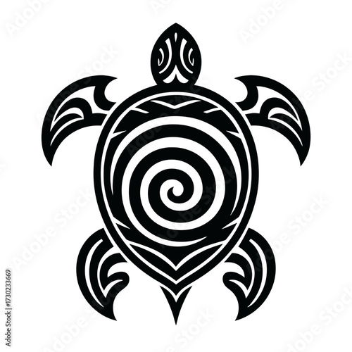 Tribal Sea Turtle (Honu) Vector Icon Symbol - Polynesian, Maori, Hawaiian Tattoo Design for Ocean, Longevity, and Wisdom Graphic Element