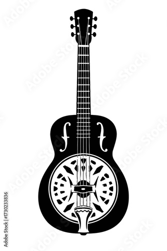 Classic Resonator Guitar or Dobro Silhouette Vector Icon - Distinctive Symbol for Bluegrass, Country, and Blues Music
