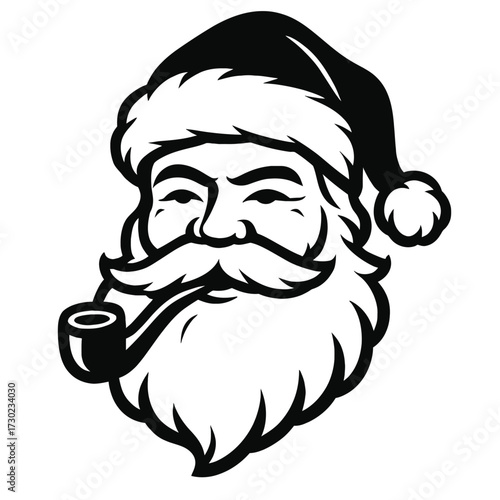 Vintage Santa Claus Head with Smoking Pipe Icon Vector Illustration