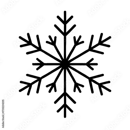 Simple Outline Snowflake Icon Vector - Winter Weather Symbol