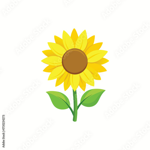 Simple Cartoon Sunflower Flower and Leaves Icon

