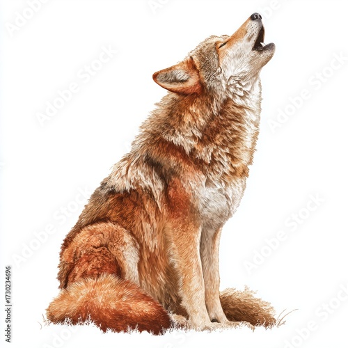 Coyote howling isolated, white background cut out png