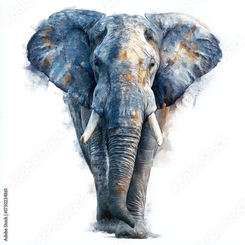 Elephant watercolor painting isolated, white background cut out png
