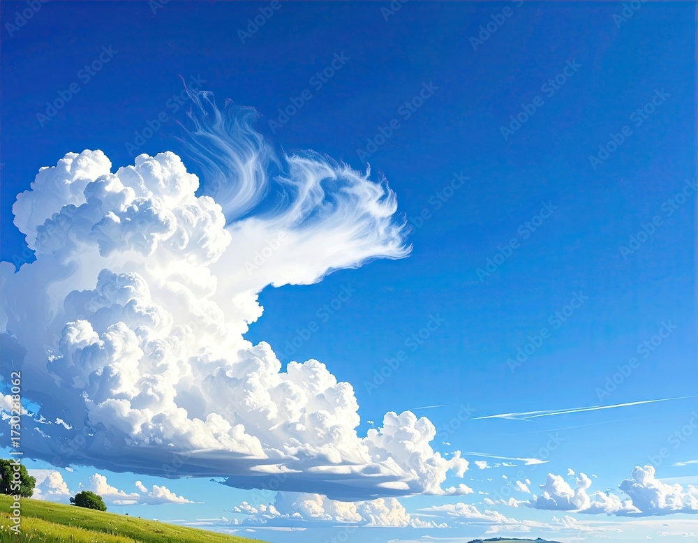 Fototapeta premium Dramatic White Cumulus Clouds Against Vivid Blue Sky