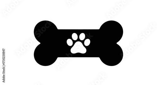 Chic black bone icon with a white paw print for pet care, branding, and animal-themed designs