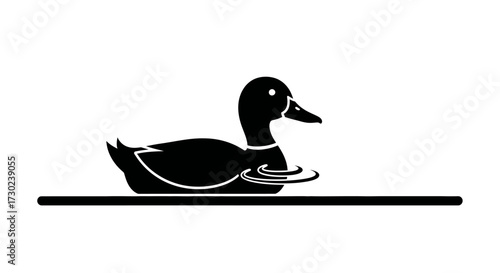 Elegant black silhouette of a swimming duck glides gracefully on tranquil waters, embodying serene wildlife in a sleek iconic design