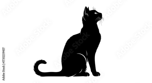Elegant black cat silhouette looking upwards with graceful pose, perfect for pet branding and design projects