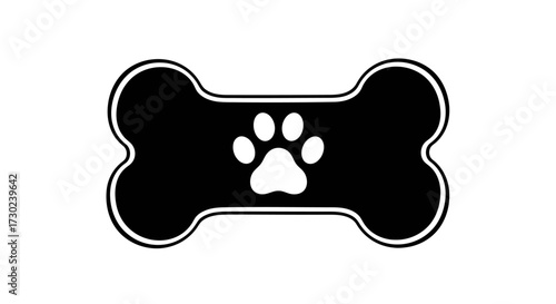 Elegant black bone icon with white paw print symbolizing pet love and care, perfect for branding and design projects