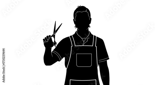 Confident barber stylist holding professional scissors ready for a sharp haircut, embodying precision and modern grooming artistry