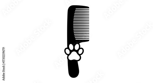 Charming black comb with a cute white paw print handle, perfect for pet grooming and care visuals