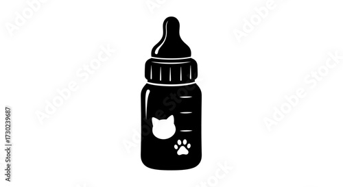 Adorable kitten feeding bottle with paw print icon perfect for pet care branding and veterinary services