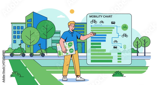 Sustainable mobility solutions with chart representation for urban transportation data illustration