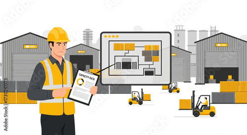 Warehouse capacity data analysis showing the flow of the warehouse operations illustration