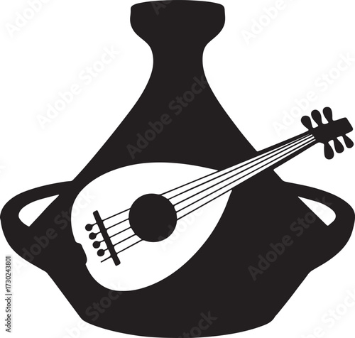 Moroccan tagine silhouette merging with musical instrument for cultural art and design projects vector