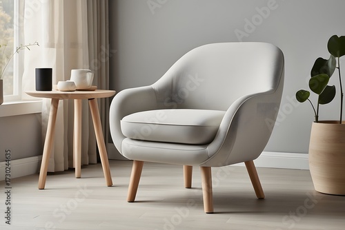 Modern Minimalist Living Room with Armchair and Coffee Table.