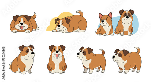 Adorable collection of cartoon dogs in various playful poses and expressions