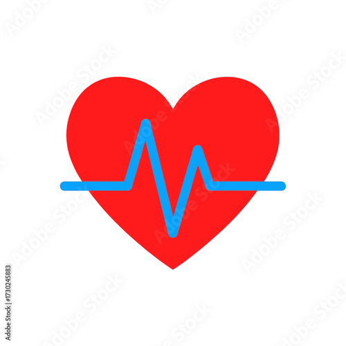 Red heart with a blue electrocardiogram line across it symbolizing life, health, and medical care