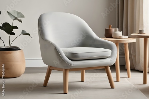 Modern Minimalist Living Room with Armchair and Coffee Table.