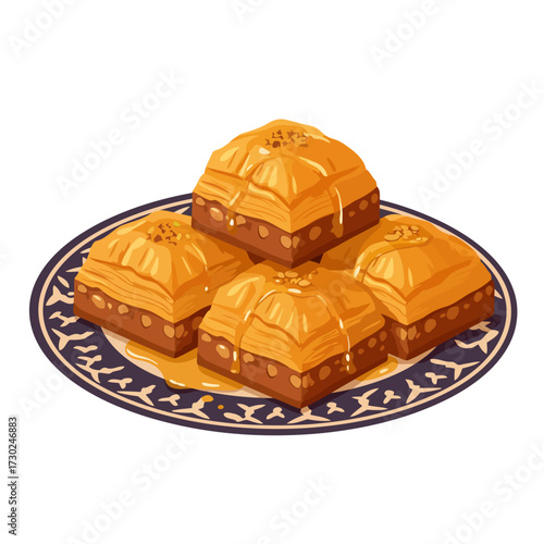 Delicious Baklava Pastry on a Decorative Plate