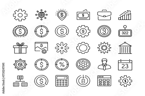 Settings icon set. Containing options, configuration, preferences, adjustments, gear, control panel and more icons. Vector illustration.