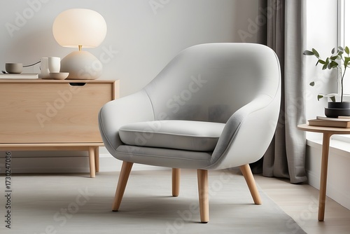 Modern Minimalist Living Room with Armchair and Coffee Table.