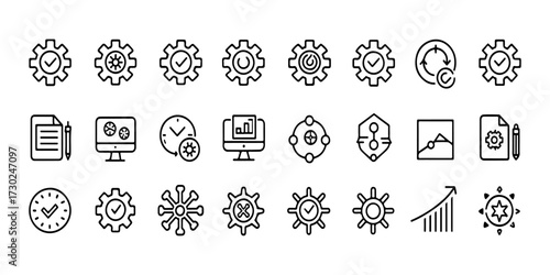 Settings icon set. Containing options, configuration, preferences, adjustments, gear, control panel and more icons. Vector illustration.
