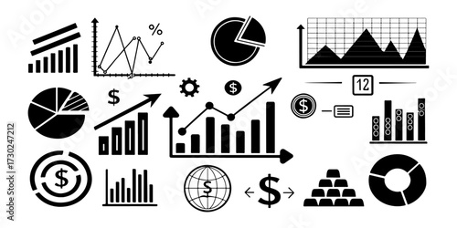Set of Profit growing icon. Isolated vector icon. Financial success and profit growth symbol. Business development and progress chart. Market trend and data analysis vector illustration.