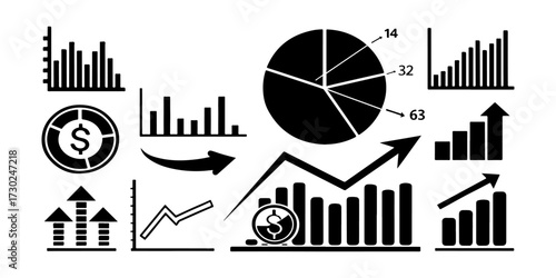 Set of Profit growing icon. Isolated vector icon. Financial success and profit growth symbol. Business development and progress chart. Market trend and data analysis vector illustration.