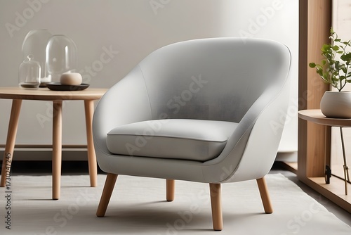 Modern Minimalist Living Room with Armchair and Coffee Table.