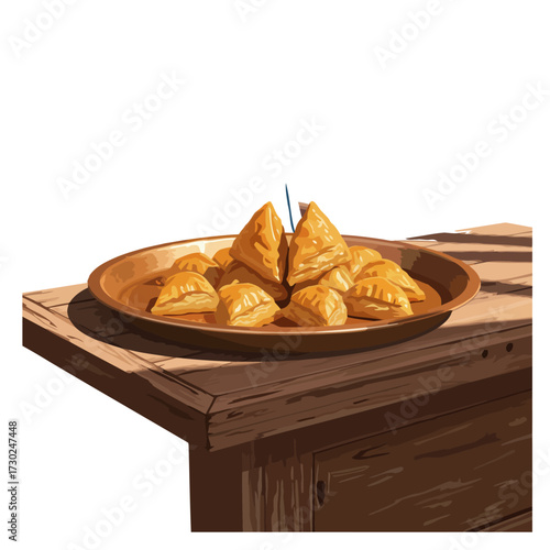 Delicious triangular savory pastries on a platter