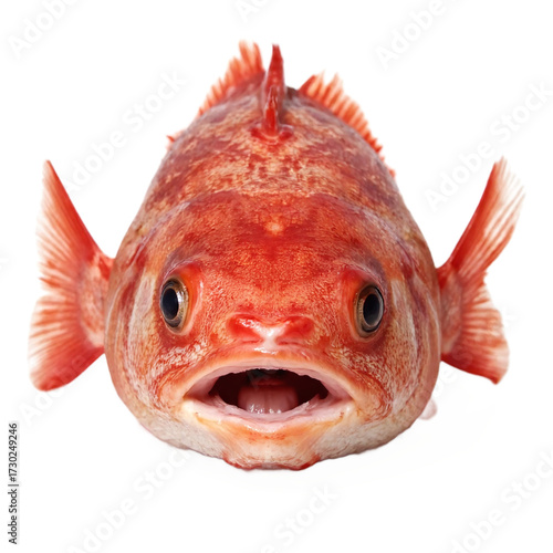 Red Fish Facing Forward with Open Mouth Isolated on Transparent Background Clipping Path