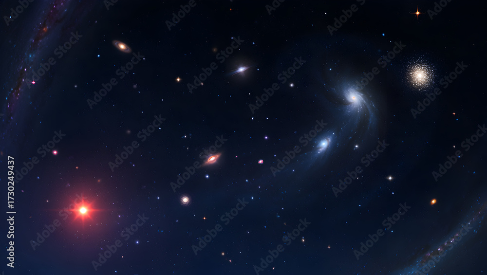 Fototapeta premium Vast deep space nebula with distant stars and galactic clusters abstract cosmic background