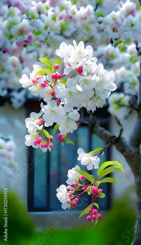 Apple and Cherry Trees Blooming in a Colorful Spring Garden