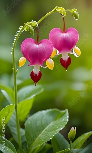 Pink heart-shaped flower blooming in a spring garden