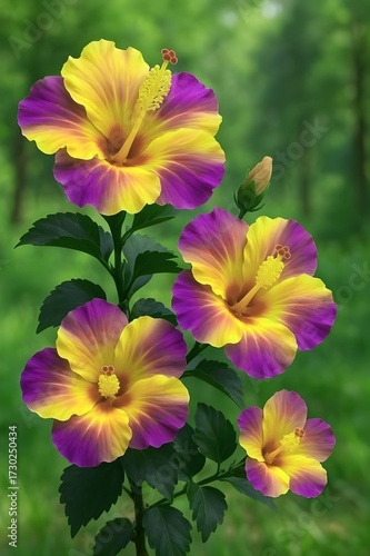Colorful flowers blooming in a vibrant spring garden with pink and purple petals