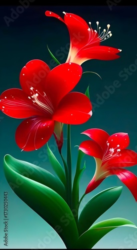 Red Lily and White Lily Floral Bouquet Illustration