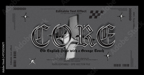 Core Gothic Metal Text Effect with Grunge Y2K Style