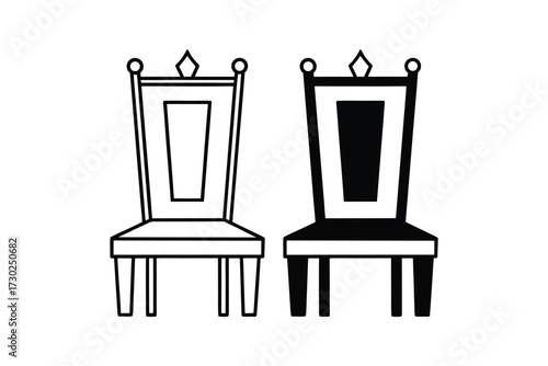 Two ornate throne chairs one outlined and one filled side by side