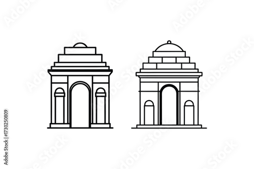 Simple line drawing of india gate architectural monument design elements
