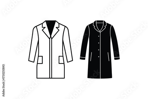 Simple black and white illustration of two different coats or jackets