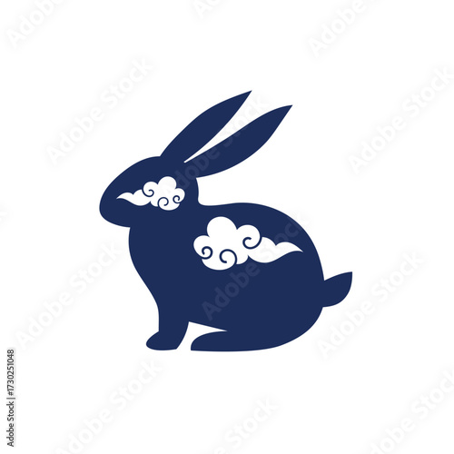 Bunny rabbit with traditional decorative traditional chinese clouds for Mid Autumn Festival. svg icon