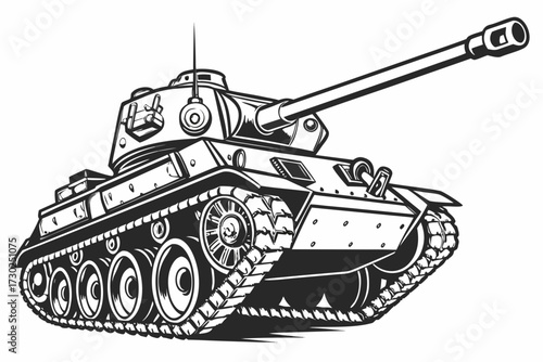 Silhouette vector illustration of a single military tank icon, isolated on clean white background for defense concept