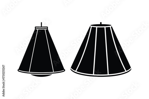 Two black conical shapes with vertical lines isolated on a white background
