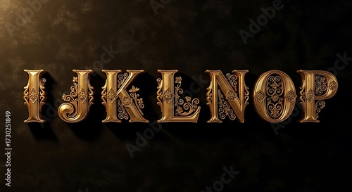 Ornate Golden Alphabet Letters I J K L N O P.