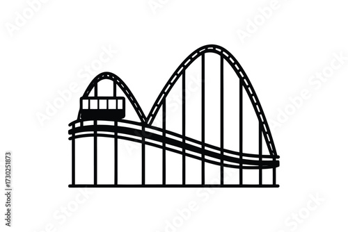 A simple black and white line drawing of a classic rollercoaster design