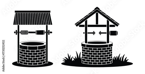 Two wellsprings water source silhouette vector graphic design template simple